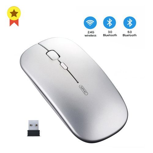 1pcs Ergonomic Rechargeable Silent Wireless Computer Bluetooth Mouse Silver
